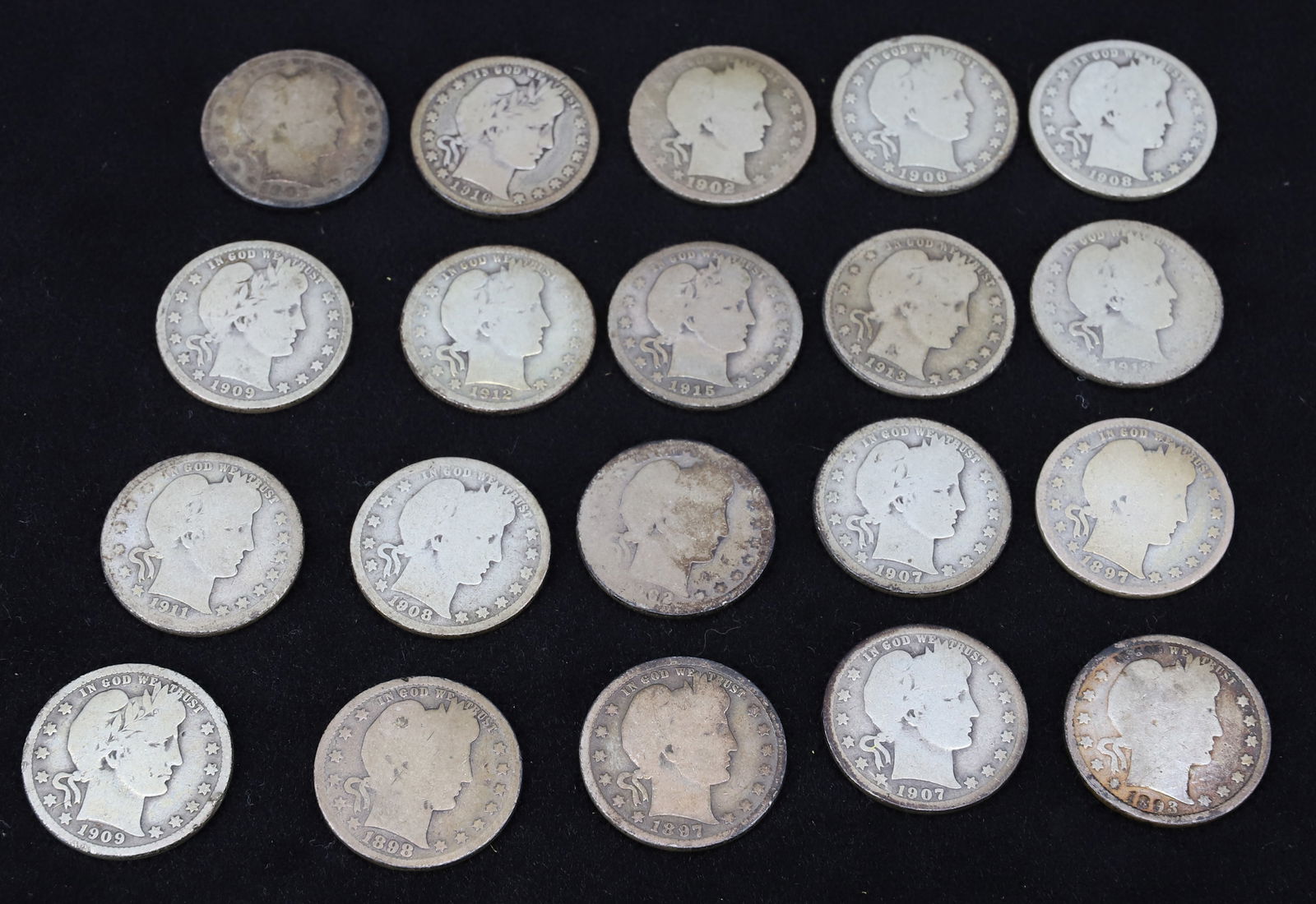 $5.00 FACE VALUE OF BARBER QUARTERS (1 of 4)