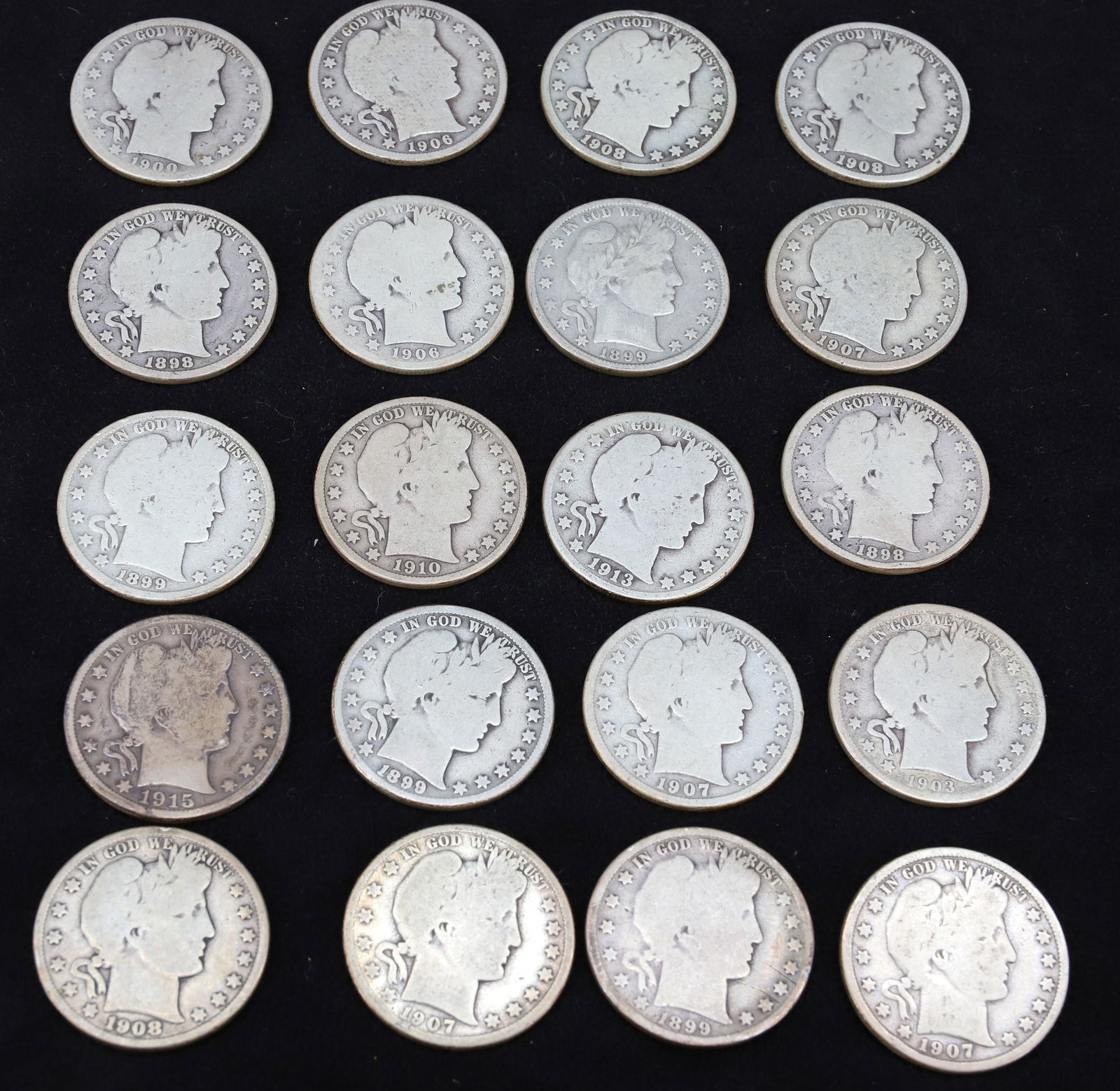 $10.00 FACE VALUE OF BARBER HALF DOLLARS (1 of 4)