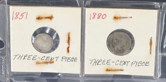 1851 AND 1880 THREE CENT PIECES