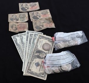 LOT OF U.S. AND CIVIL WAR CURRENCY AND COINAGE