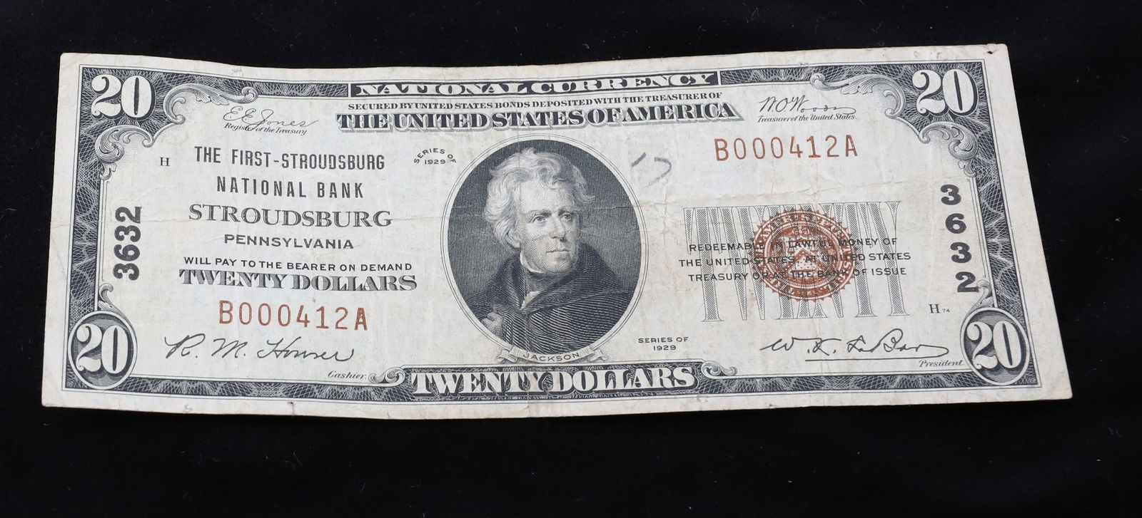 $20.00 FIRST NATIONAL BANK OF STROUDSBURG, PA BANK NOTE (1 of 2)