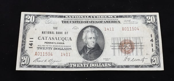 $20.00 THE NATIONAL BANK OF CATASAUQUA PENNSYLVANIA BANK NOTE