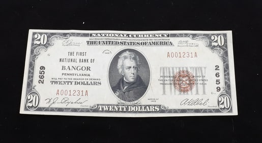 $20.00 THE FIRST NATIONAL BANK OF BANGOR BANK NOTE