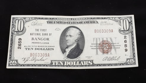 $10.00 THE FIRST NATIONAL BANK OF BANGOR BANK NOTE