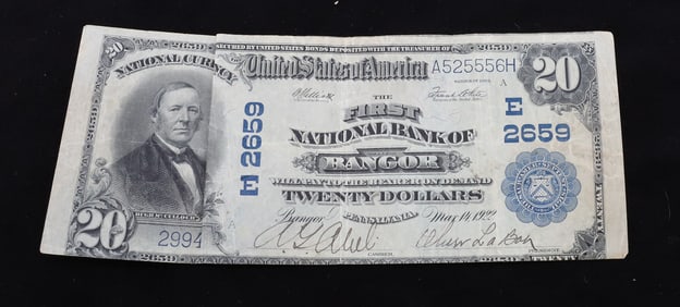 $20.00 THE FIRST NATIONAL BANK OF BANGOR BANK NOTE