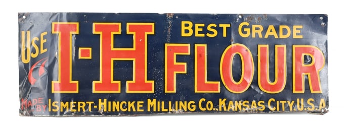 TIN "USE I-H FLOUR" ADVERTISING SIGN