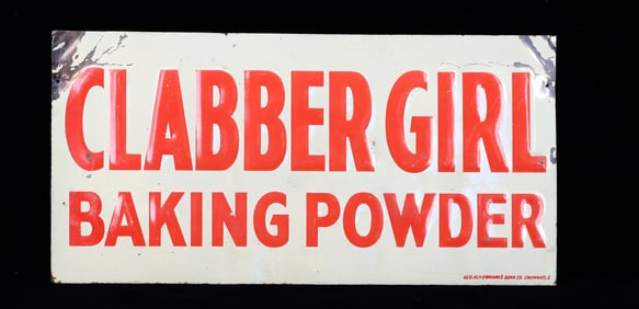 TIN CLABBER GIRL BAKING POWDER ADVERTISING SIGN