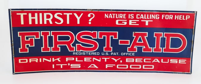 TIN "FIRST-AID" DRINK ADVERTISING SIGN