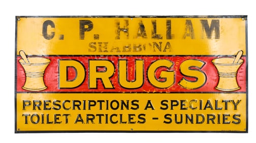 TIN "DRUGS" ADVERTISING SIGN