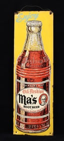 TIN "MA'S OLD FASHION ROOT BEER" ADVERTISING SIGN