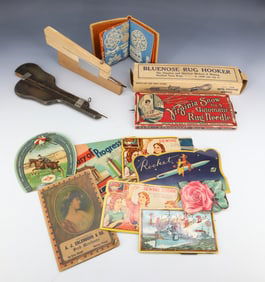 LOT OF NEEDLE BOOKS / RUG HOOKS