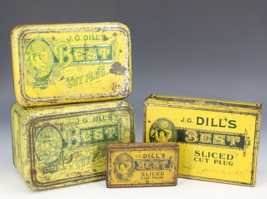 (4) J.G. DILL'S TOBACCO TINS