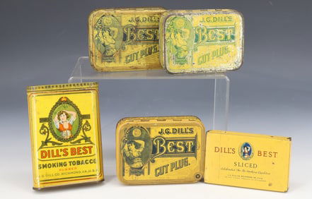 (5) J.G. DILL'S TOBACCO TINS