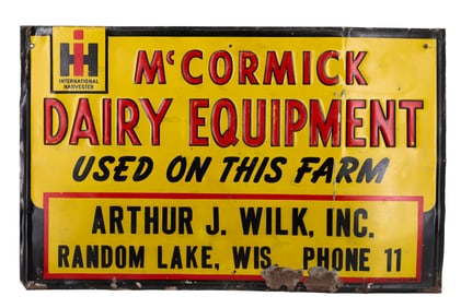 TIN "MCCORMICK DAIRY EQUIPMENT" ADVERTISING SIGN