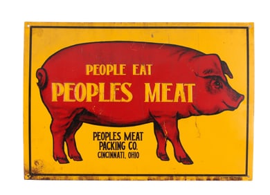 TIN "PEOPLES MEAT PACKING CO." ADVERTISING SIGN