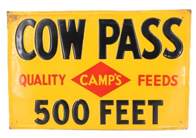 TIN "CAMP'S FEEDS" ADVERTISING SIGN