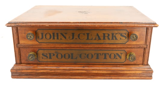 ANTIQUE TWO-DRAWER SPOOL CABINET