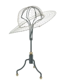 CAST IRON HAT STAND W/ WIRE HAT FORM