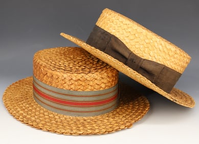 (2) VINTAGE BOATER STRAW HATS