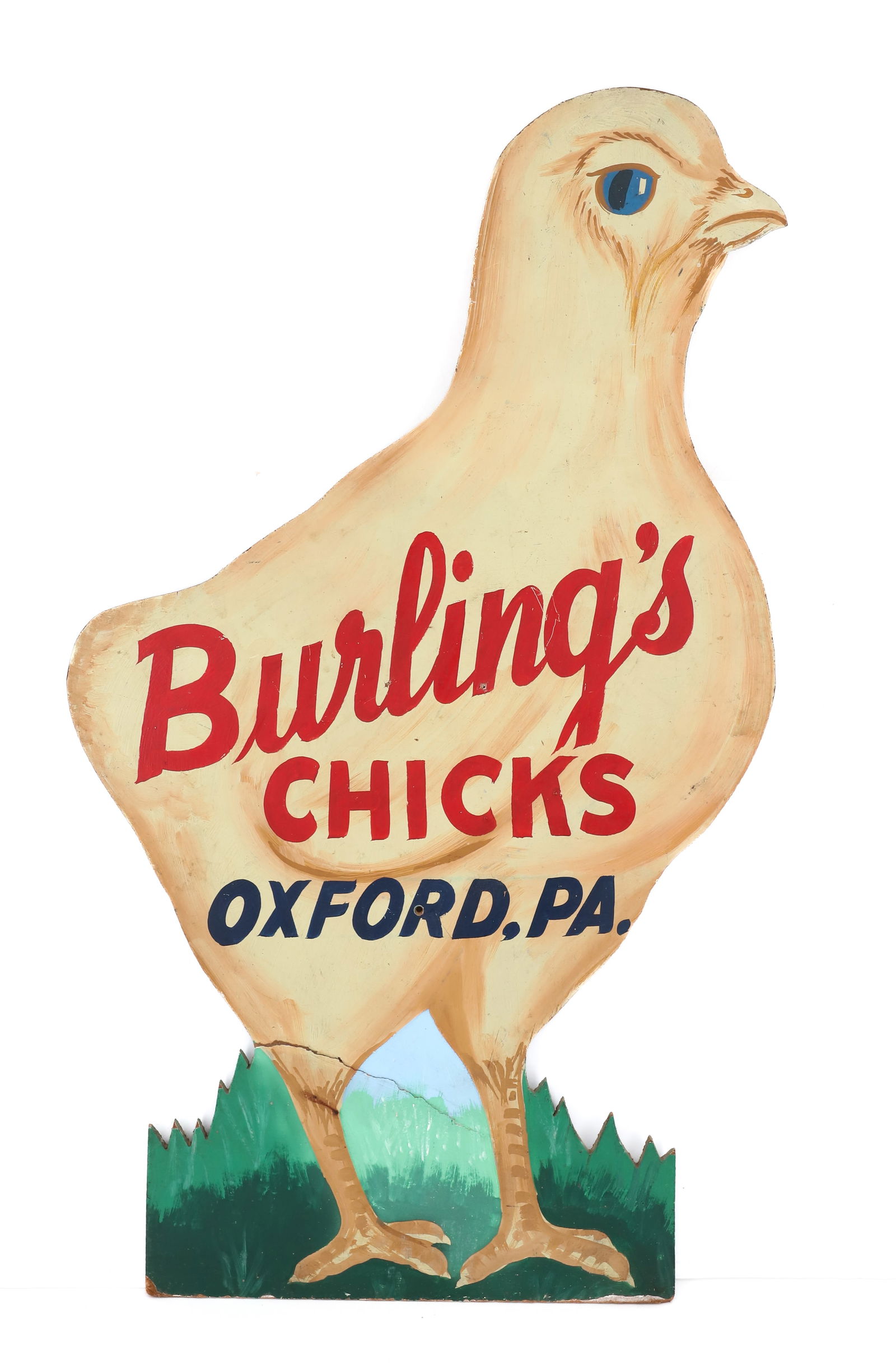 BURLING'S CHICKS ADVERTISING SIGN: MASONITE SIGN "OXFORD, PA". 24" H. PLEASE READ CAREFULLY - Terms for Purchasing and Shipping of Auction Items. Please read carefully before bidding. Hartzell’s Auction Gallery. Hartzell's Auctio