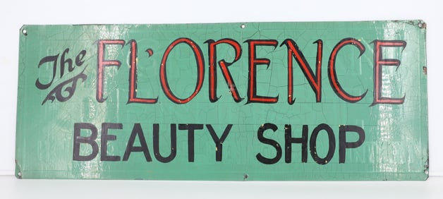 DOUBLE-SIDED TIN DENTIST / BEAUTY SHOP SIGN