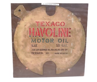 ANTIQUE COPPER "TEXACO" BARREL STENCIL