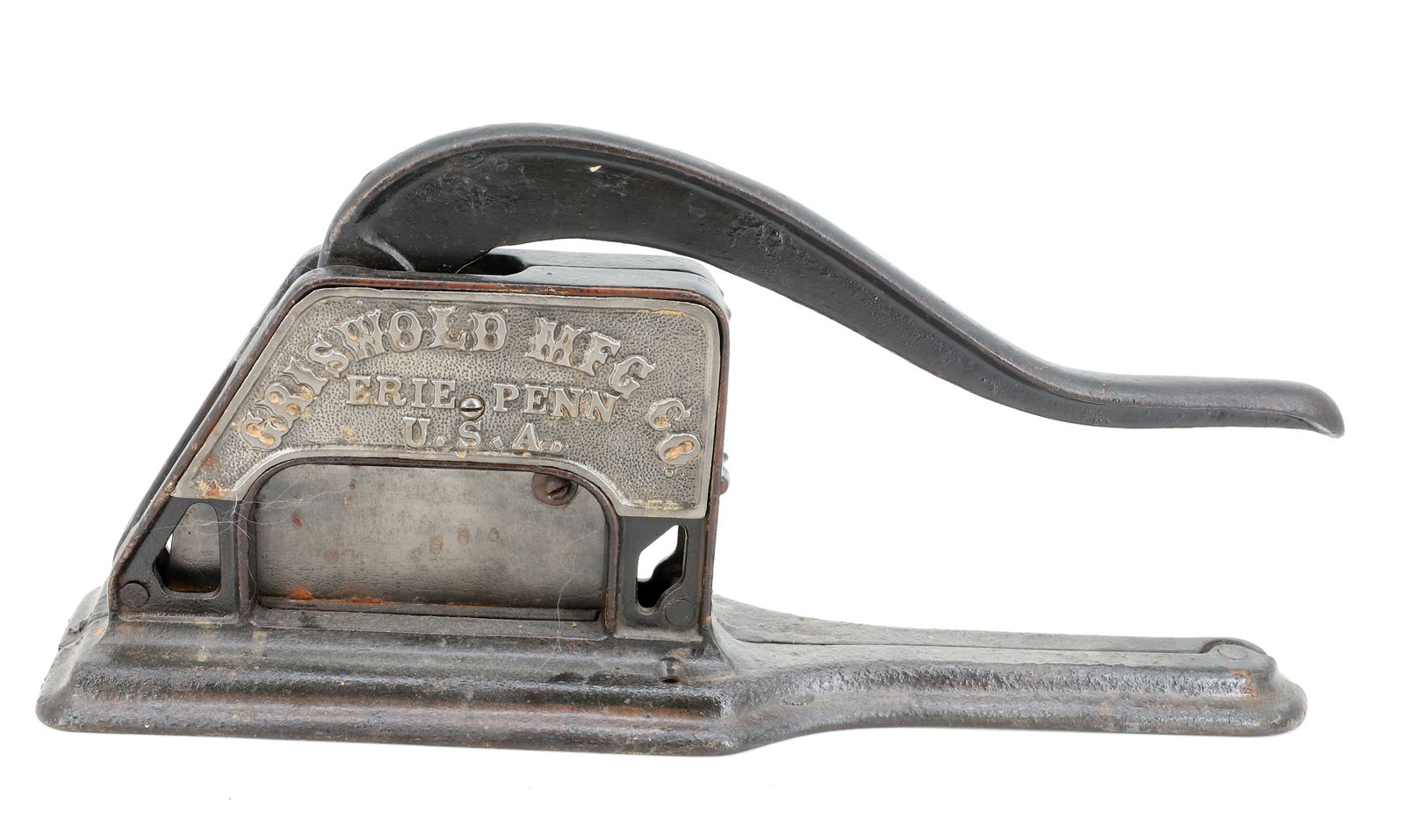 GRISWOLD CAST IRON TOBACCO CUTTER: GRISWOLD MFG. CO. ERIE, PENN U.S.A. 16 1/4 L. MRKD. "THE ERIE" GRISWOLD MFG. CO. PAT. 1883. PLEASE READ CAREFULLY - Terms for Purchasing and Shipping of Auction Items. Please read carefully before bid