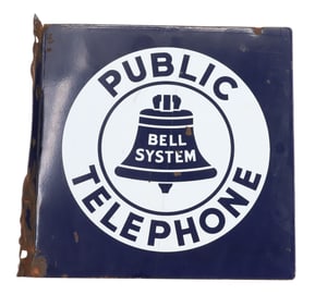 DOUBLE-SIDED PORCELAIN "PUBLIC TELEPHONE" SIGN