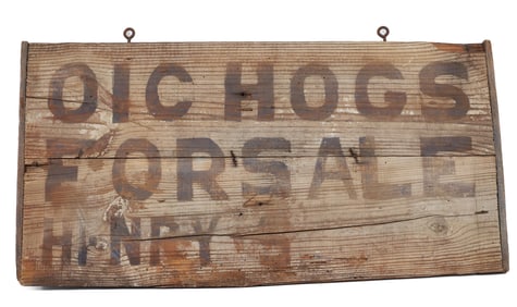 DOUBLE-SIDED WOODEN "HOGS FOR SALE" SIGN