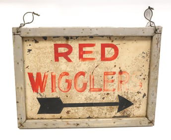 TIN ADVERTISING SIGN "RED WIGGLERS"