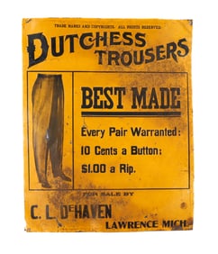 DUTCHESS TROUSERS TIN ADVERTISING SIGN
