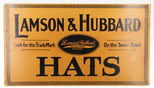 LAMSON & HUBBARD HATS METAL SIGN