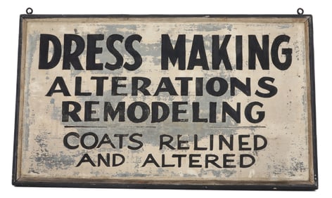 DRESS MAKING PAINTED METAL SIGN