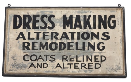 DRESS MAKING PAINTED METAL SIGN