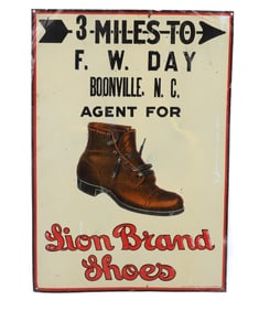 LION BRAND SHOES TIN ADVERTISING SIGN