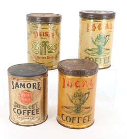 LOT (4) COFFEE ADVERTISING TINS