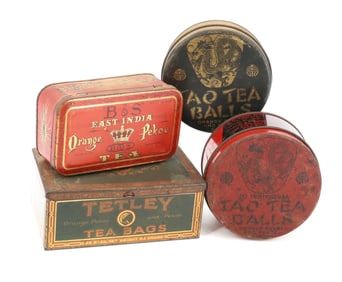 LOT (4) TEA TINS