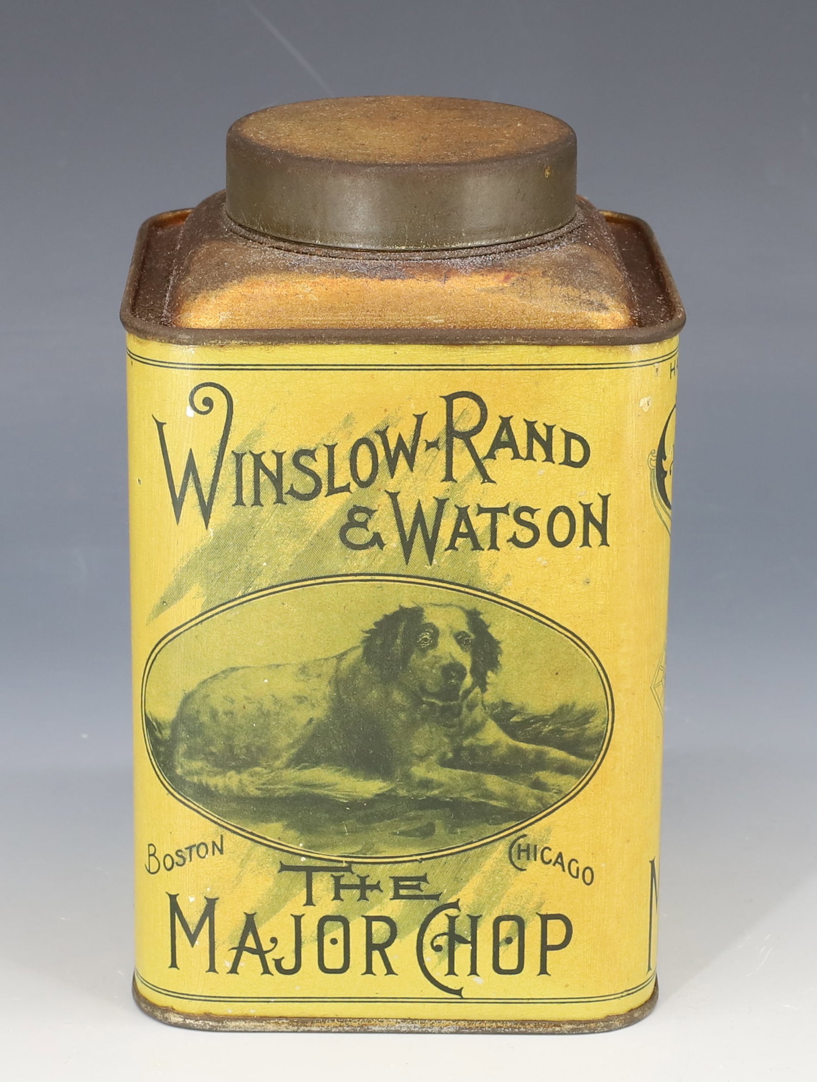 THE MAJOR CHOP TEA TIN: WINSLOW-RAND & WATSON CHOICE AFTERNOON TEA, BOSTON / CHICAGO 5 3/4" H. PLEASE READ CAREFULLY - Terms for Purchasing and Shipping of Auction Items. Please read carefully before bidding. Hartzell’