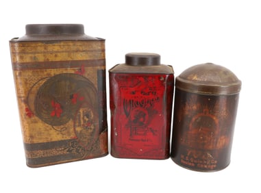 LOT (3) LARGE TEA TINS