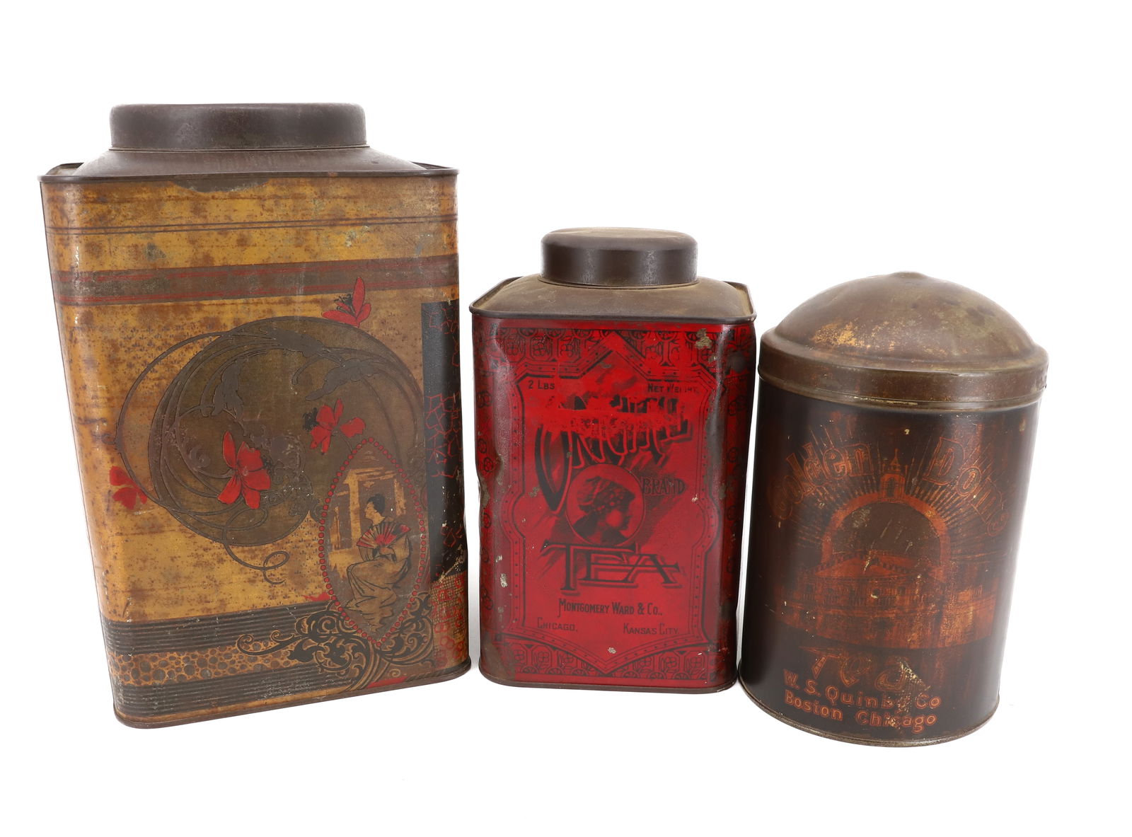 LOT (3) LARGE TEA TINS (1 of 5)