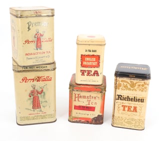 LOT (5) TEA TINS