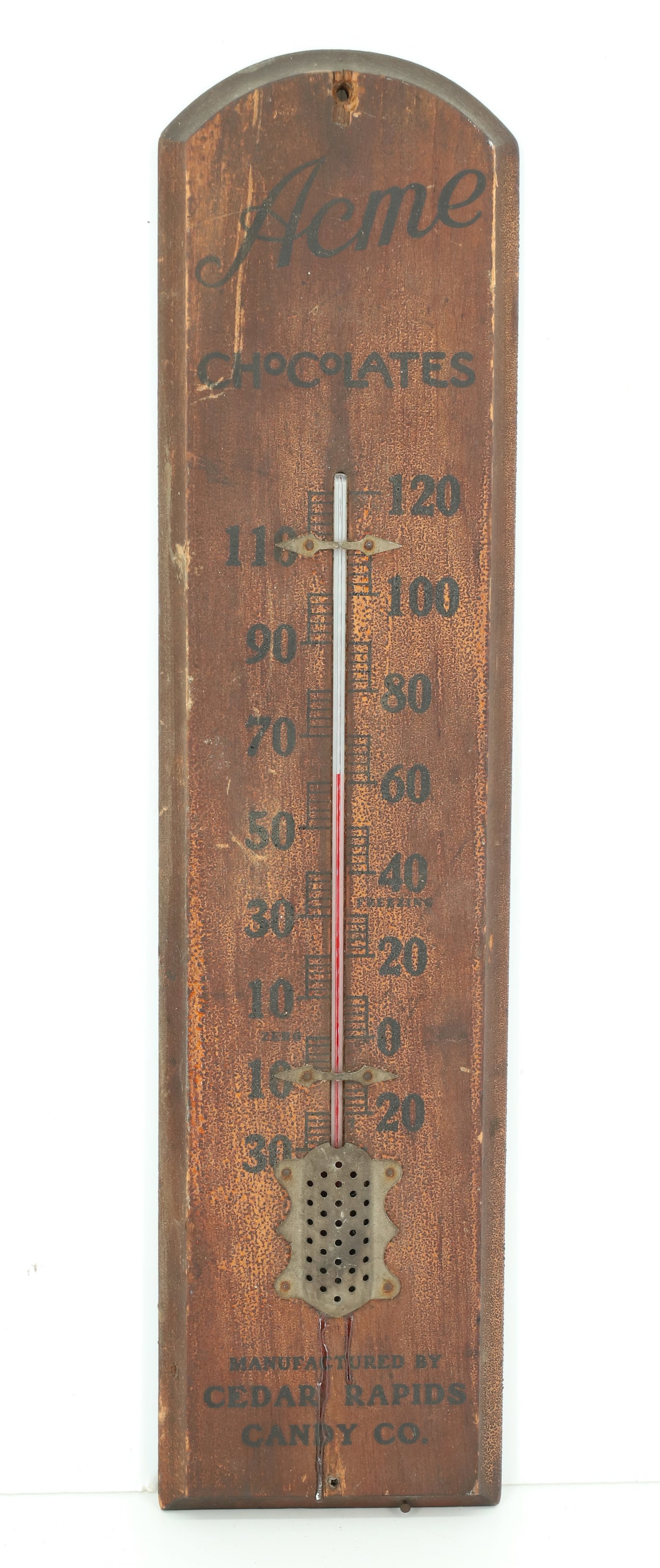 WOODEN "ACME CHOCOLATES" THERMOMETER: MANUFACTURED BY CEDAR RAPIDS CANDY CO. 21" L. PLEASE READ CAREFULLY - Terms for Purchasing and Shipping of Auction Items. Please read carefully before bidding. Hartzell’s Auction Gallery. Hartze
