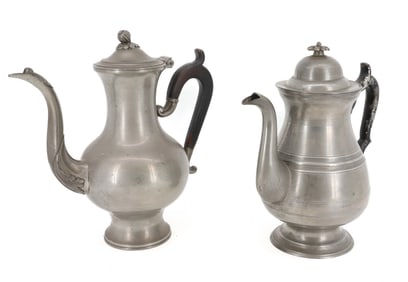 (2) ANTIQUE PEWTER TEAPOTS
