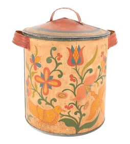 FOLK PAINTED TIN CANISTER