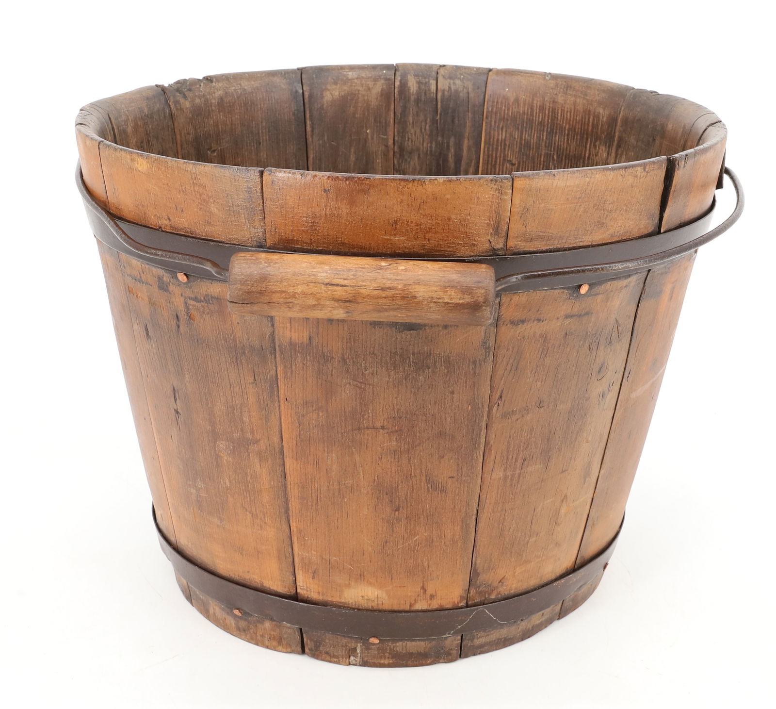COUNTRY WOODEN BUCKET: METAL BANDING. DROP HANDLE. 9 1/4" X 11 3/4". PLEASE READ CAREFULLY - Terms for Purchasing and Shipping of Auction Items. Please read carefully before bidding. Hartzell’s Auction Gallery. Hartze