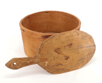 WOODEN DRY MEASURE AND PADDLE