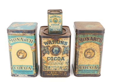 LOT OF (4) COCOA TINS
