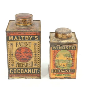 (2) ANTIQUE COCOANUT TINS