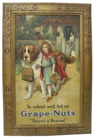 SELF-FRAMED TIN LITHO "GRAPE-NUTS" ADVERTISING SIGN