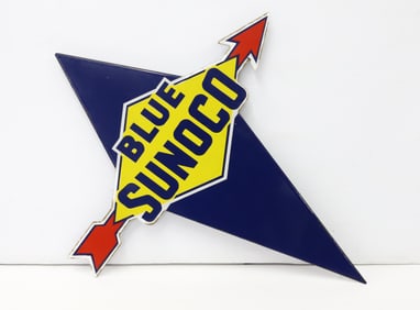 BLUE SUNOCO PORCELAIN GAS PUMP SIGN